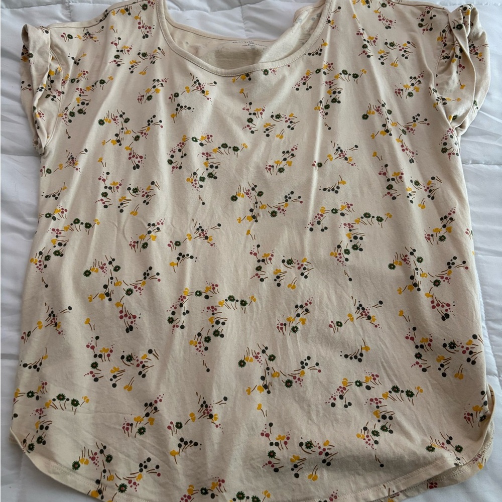 L.L. Bean Cream Floral Women's Blouse